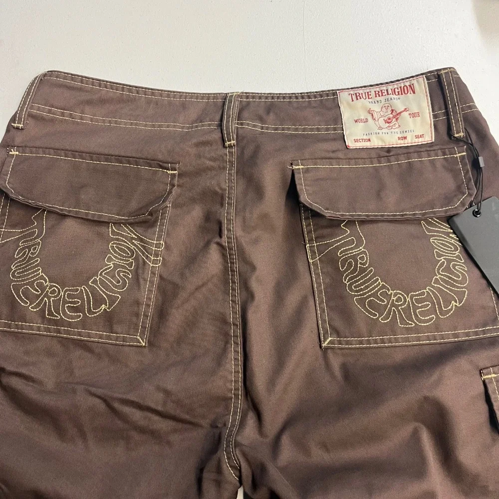 True Religion Cargo Pants Men Brown Contrast Stitch Streetwear 32 HS OUTLINE NWT